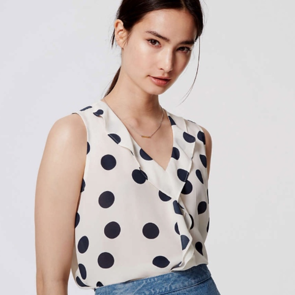 LOFT Tops - LOFT Dot Cascade Shell Ruffle Top Small